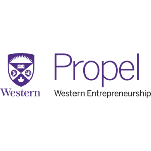 Logo featuring Western University's coat of arms and the words Propel Western Entrepreneurship in purple