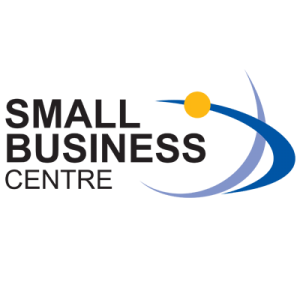 Small Business Centre logo with blue lines and a yellow dot