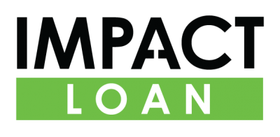 Impact Loan Logo with black lettering for impact and green and white lettering for loan.
